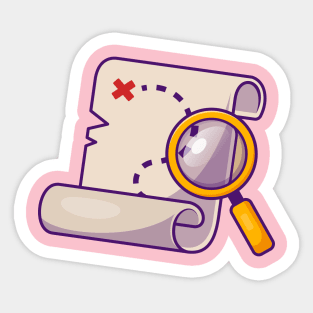 Treasure Map With Magnifying Glass Cartoon Sticker